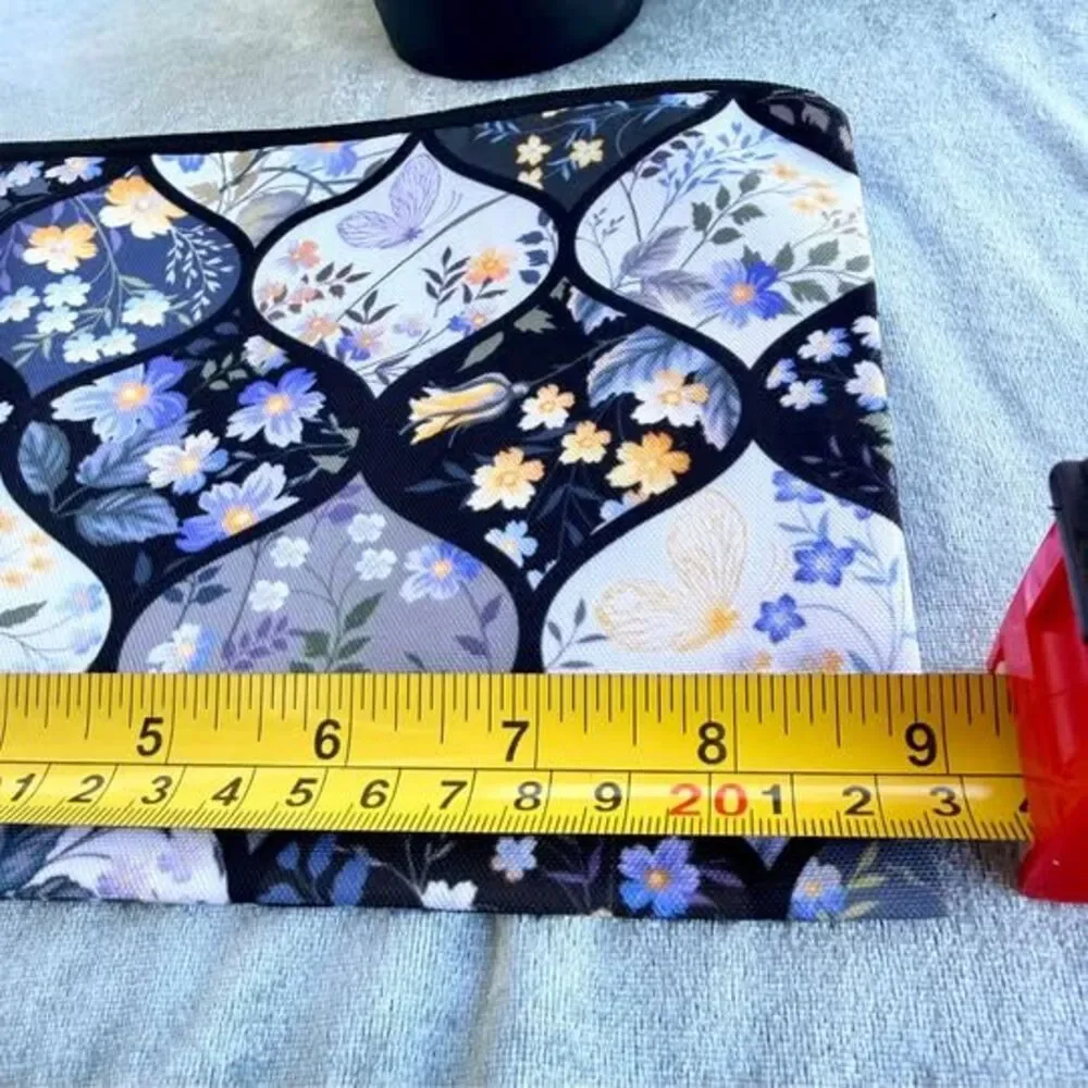 Blue Floral Mosaic Zipper Pouch Cosmetic Bag Boho Mandala Pencil Case